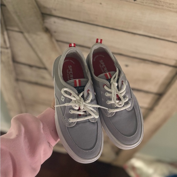 Sperry Light Gray Canvas Boat Shoes - Picture 1 of 5